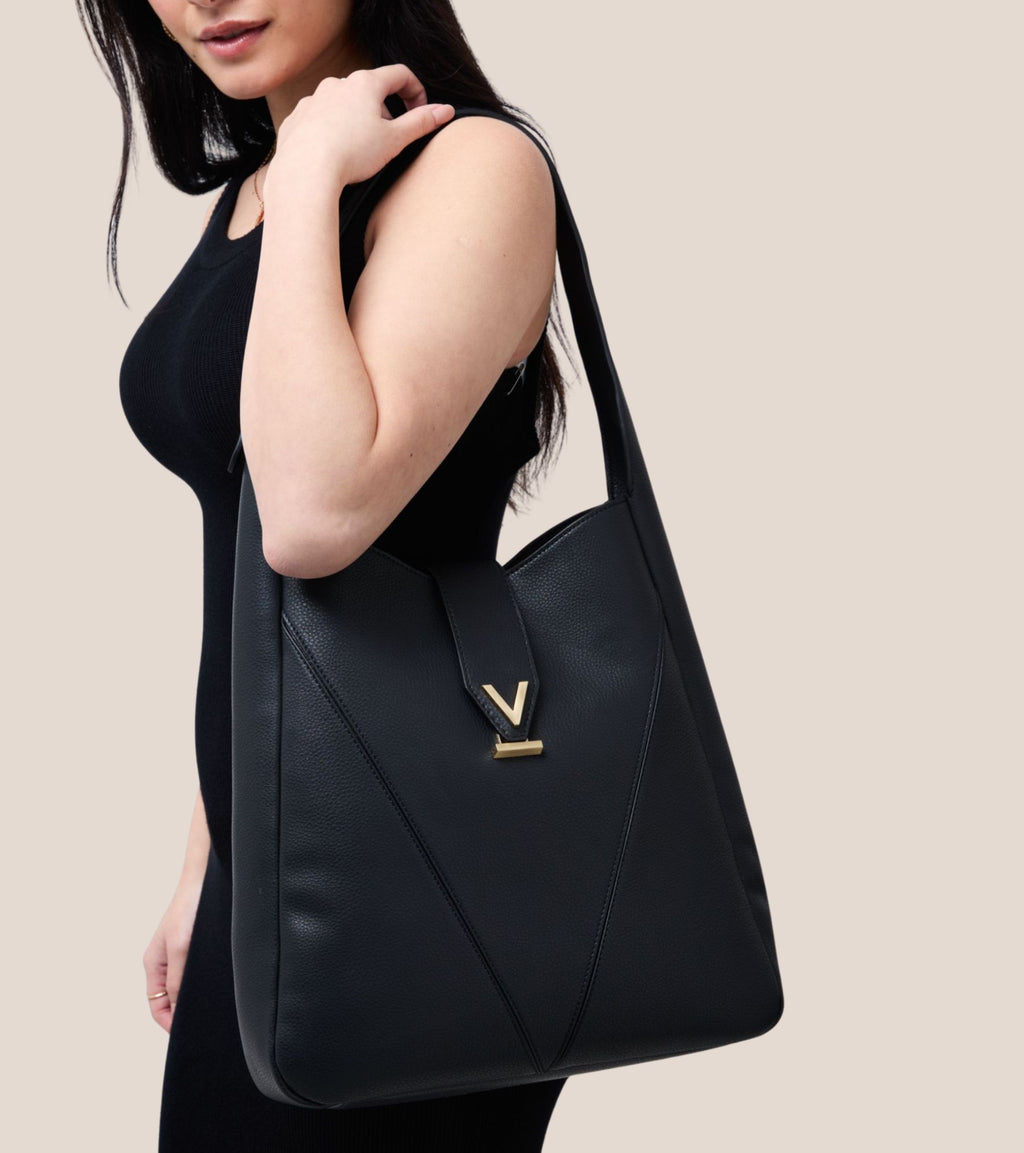 Nancy Vegan Bio-Based Bamboo Leather Elevated Tote Bag in black