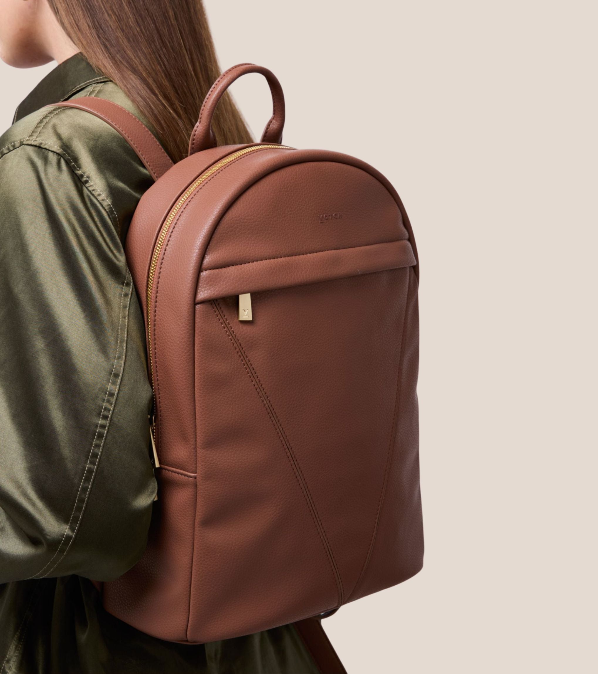 cruelty free leather backpack Laurie Vegan Bio-Based Bamboo Leather Backpack in Brown