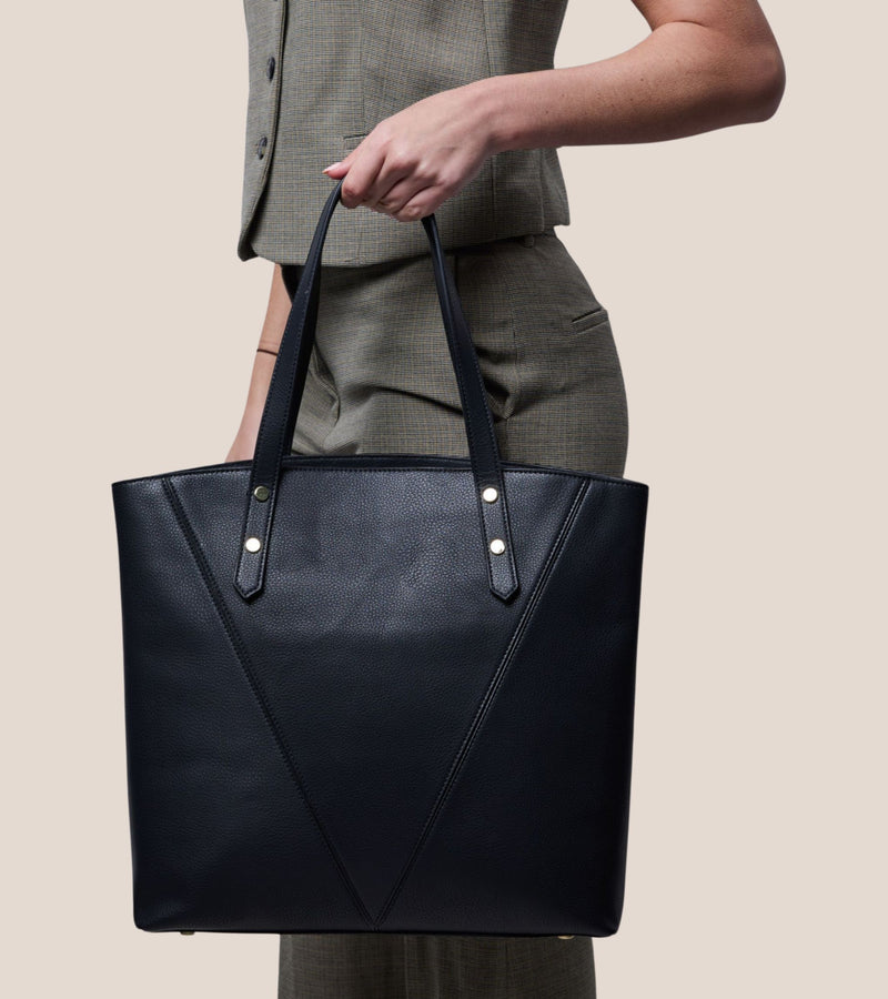 Honor Vegan Bio-Based Bamboo Leather Tote Bag in black