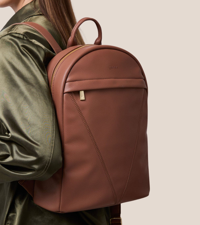 brown leather backpack amazon uk Laurie Vegan Bio-Based Bamboo Leather Backpack in Brown