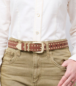 Ayla Vegan Bio-Based Bamboo Western Studded belt in brown