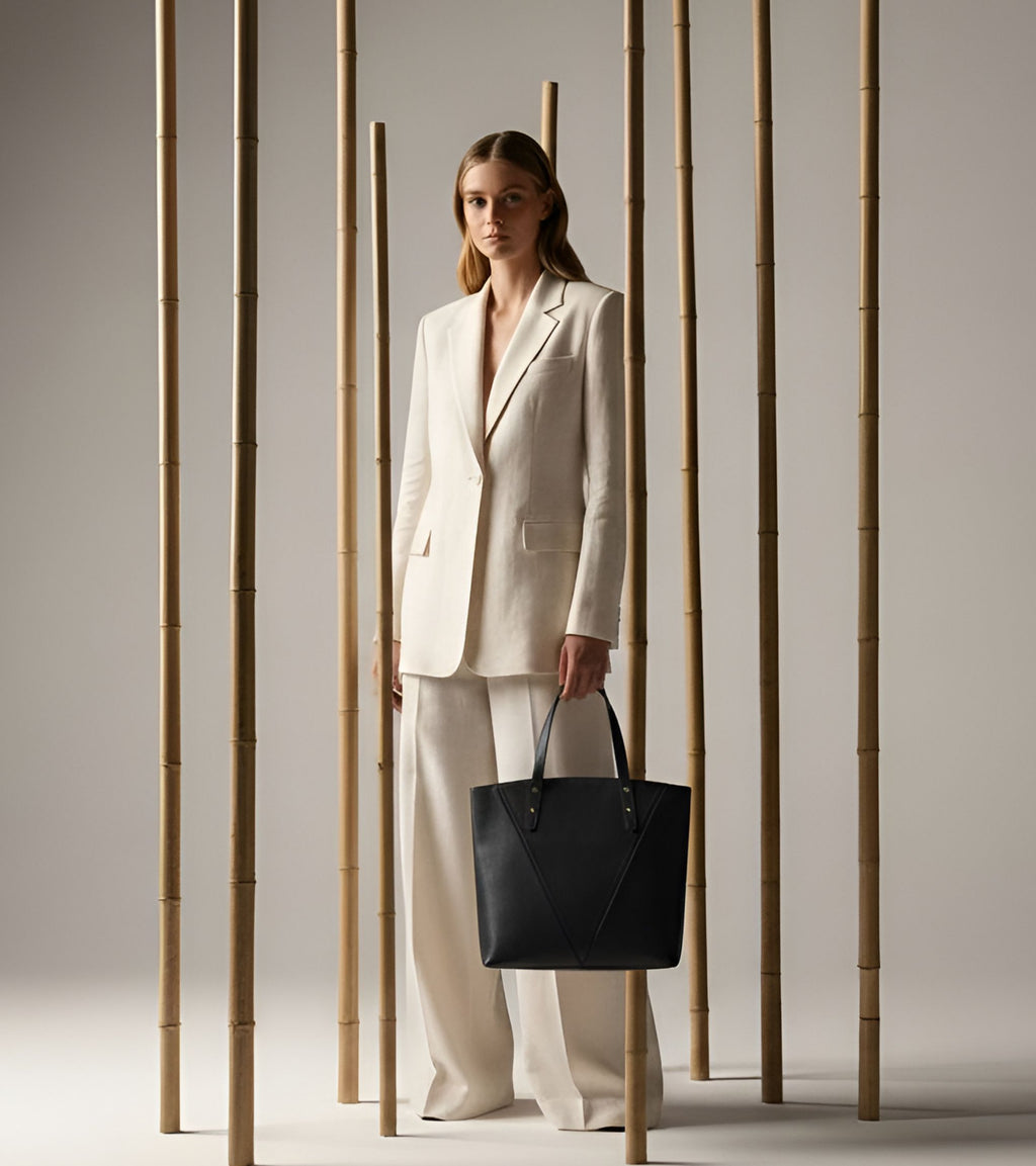 Honor Vegan Bio-Based Bamboo Leather Tote Bag in black