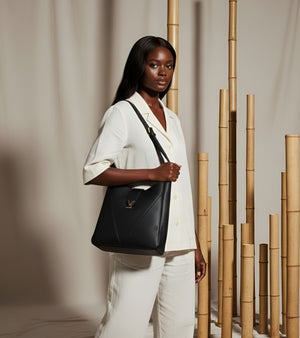 Nancy Vegan Bio-Based Bamboo Leather Elevated Tote Bag in black