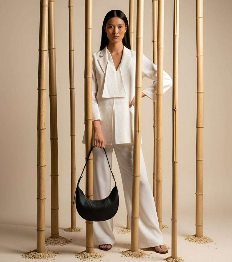 River Vegan Bio-Based Bamboo Leather Hobo Bag in Black