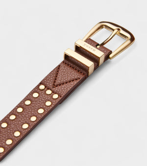 Ayla Vegan Bio-Based Bamboo Western Studded belt in brown