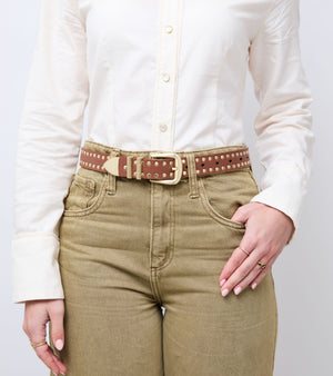 Ayla Vegan Bio-Based Bamboo Western Studded belt in brown