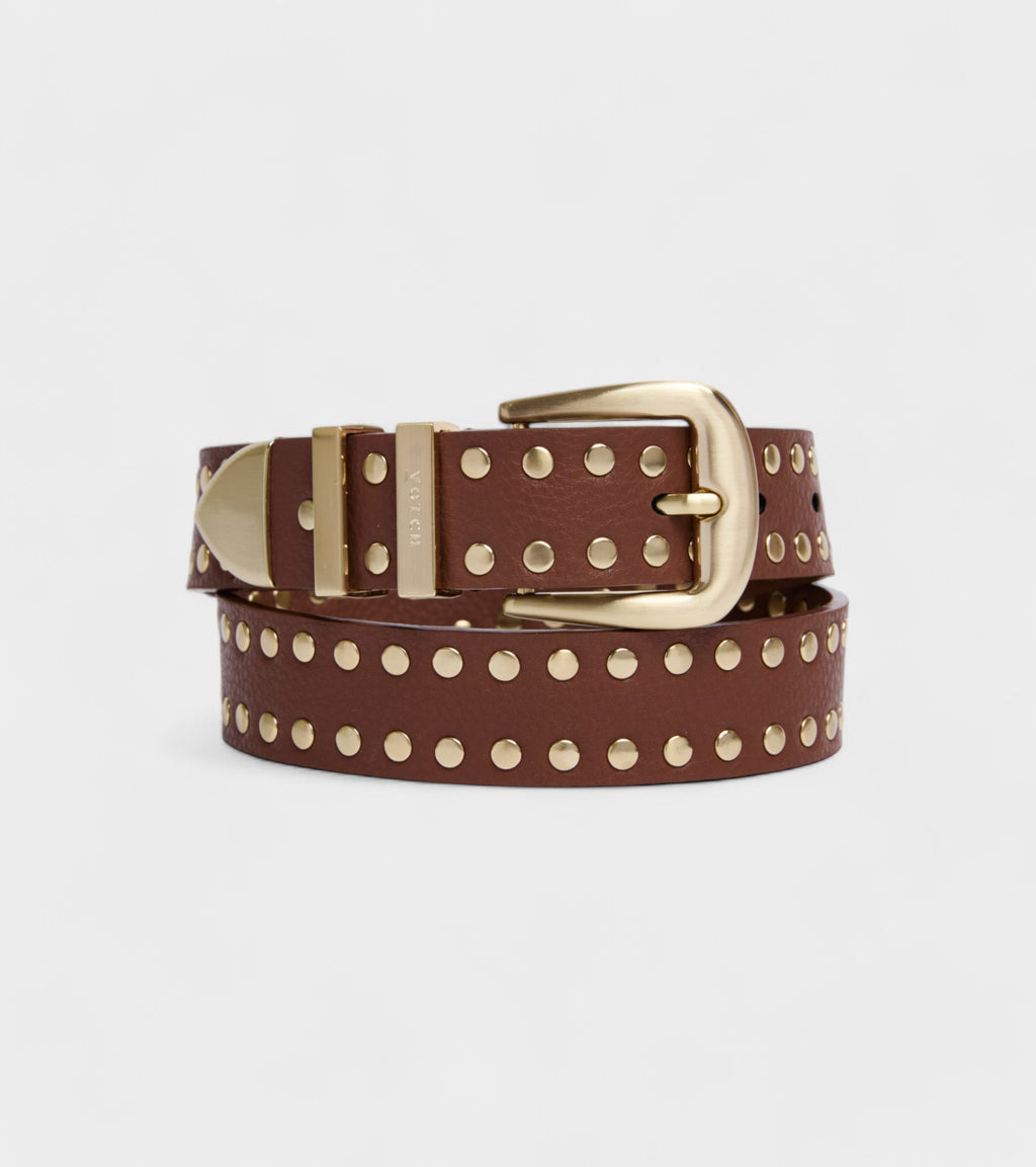 Ayla Vegan Bio-Based Bamboo Western Studded belt in brown