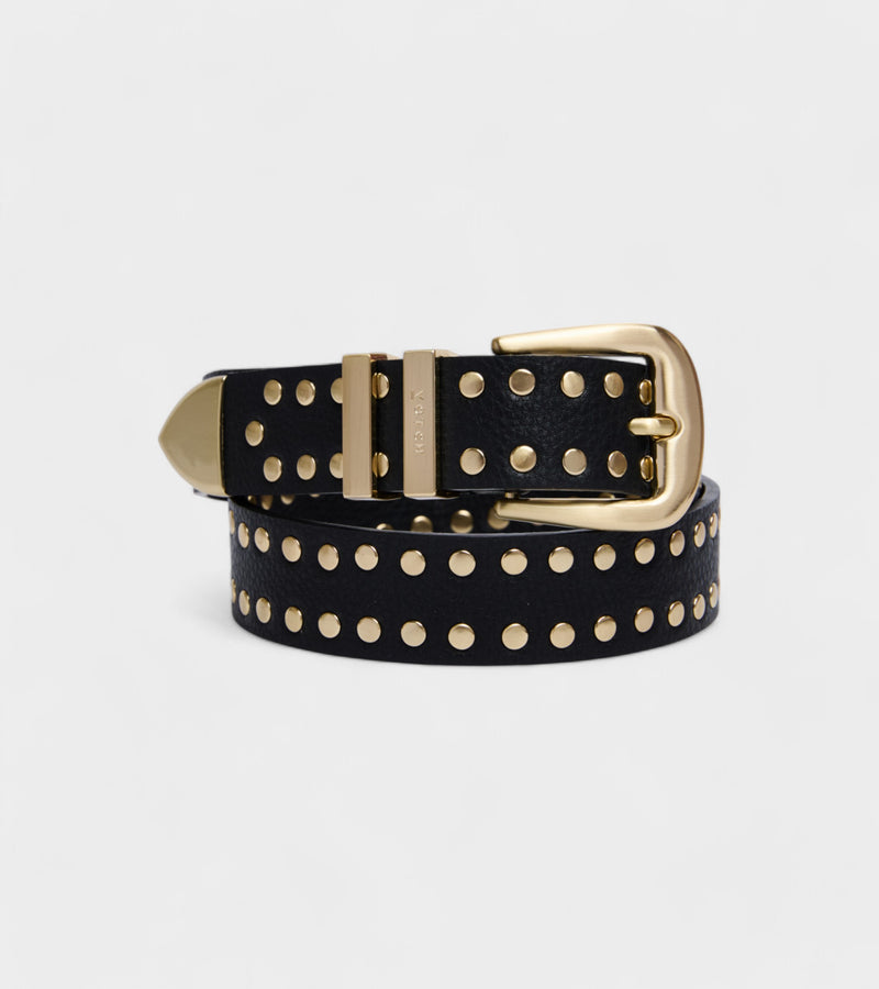 Ayla Vegan Bio-Based Bamboo Western Studded belt in black