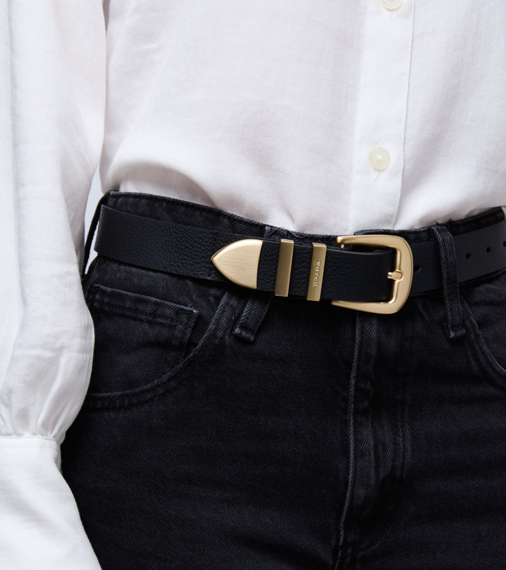 Daisy Vegan Bio-Based Bamboo Western belt in black