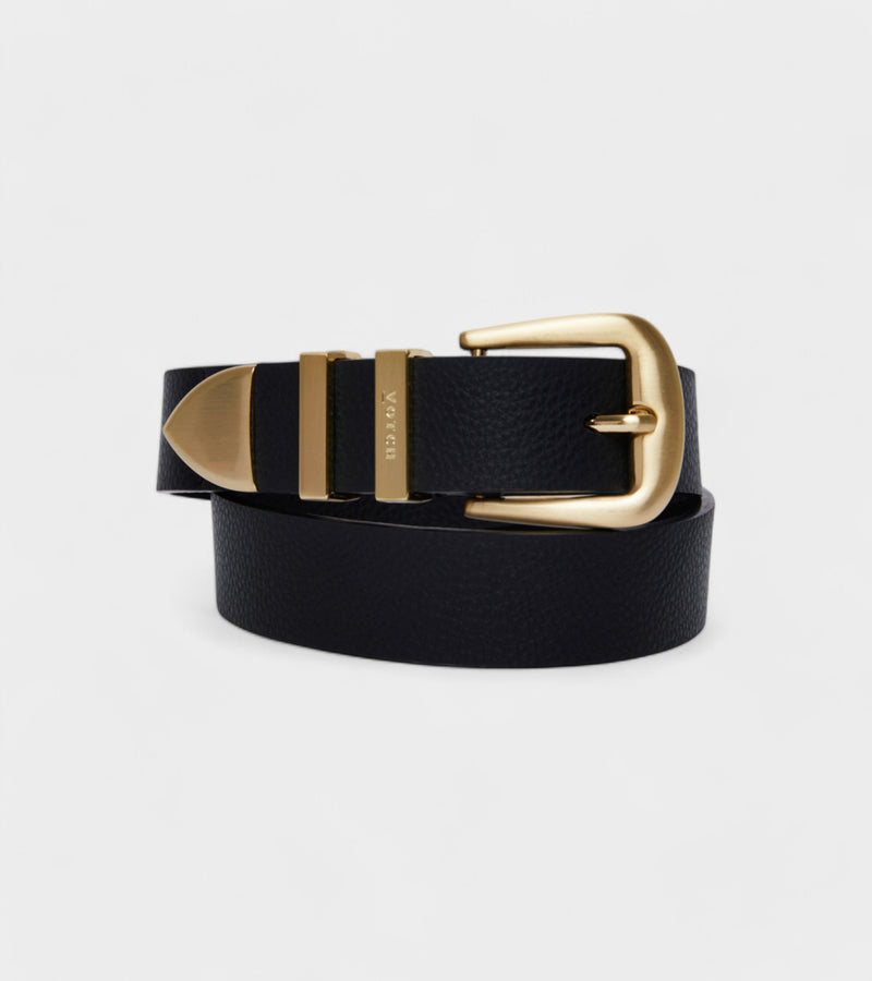 Daisy Vegan Bio-Based Bamboo Western belt in black