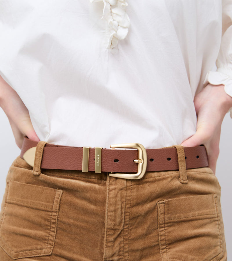 Daisy Vegan Bio-Based Bamboo Western belt in brown