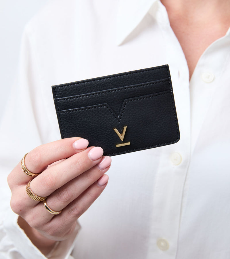 Elia Vegan Bio-Based Bamboo leather card holder in black