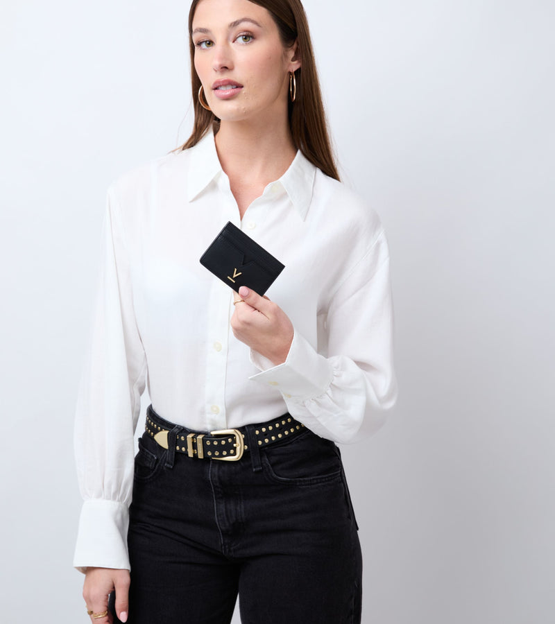 Elia Vegan Bio-Based Bamboo leather card holder in black