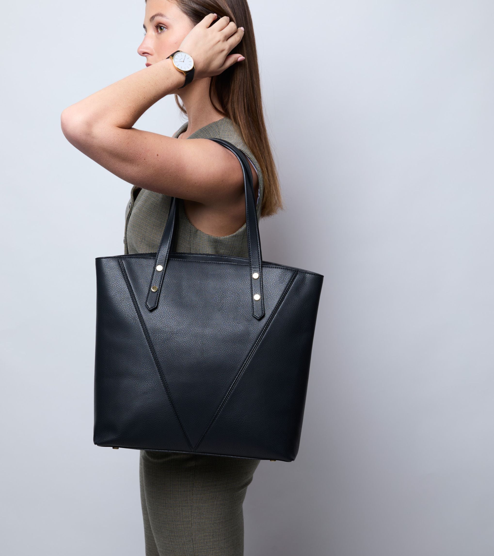 Honor Vegan Bio-Based Bamboo Leather Tote Bag in black