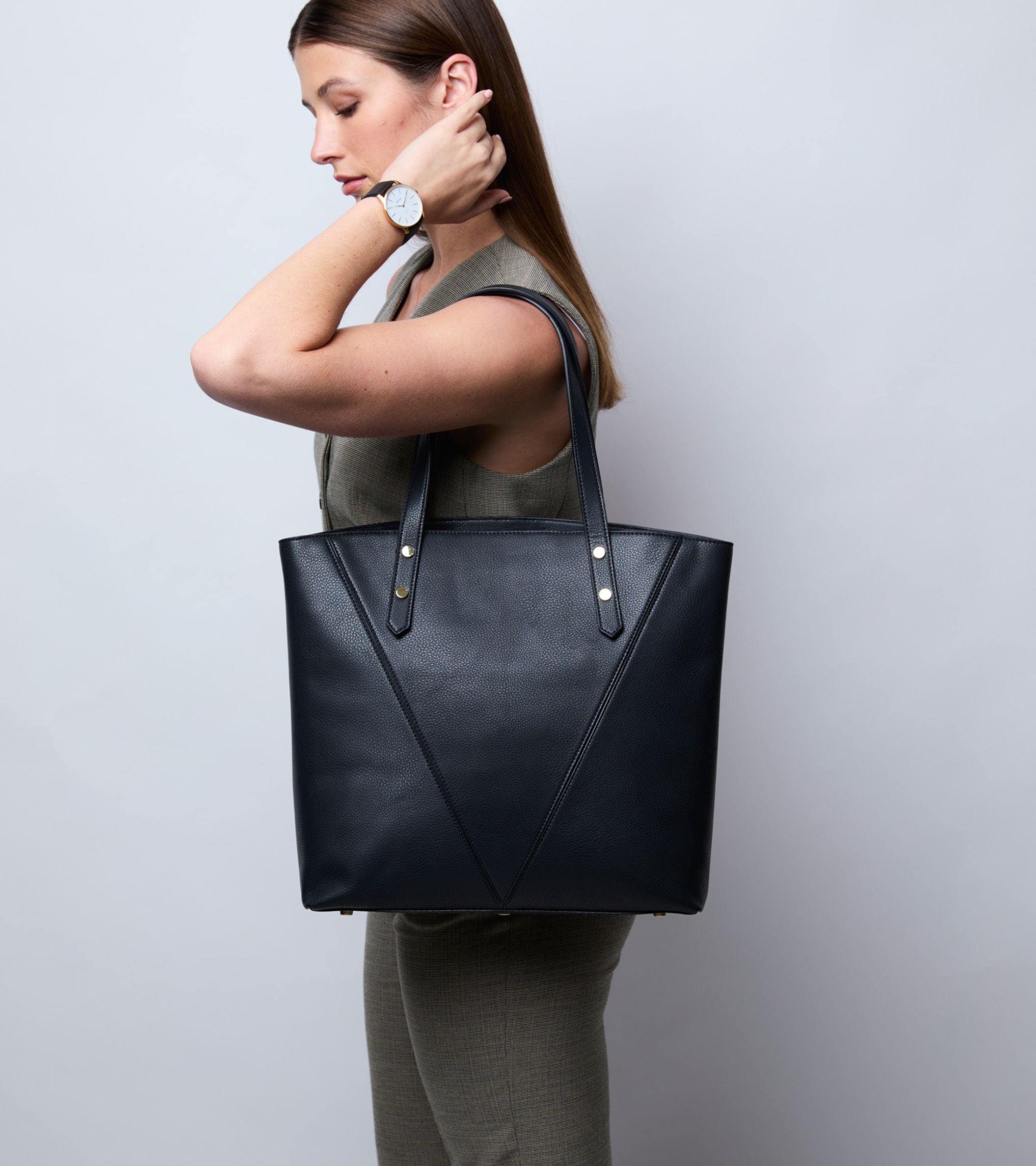 Honor Vegan Bio-Based Bamboo Leather Tote Bag in black