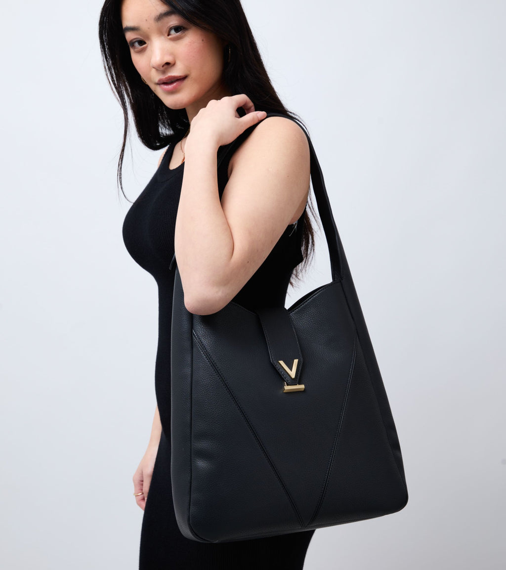 Nancy Vegan Bio-Based Bamboo Leather Elevated Tote Bag in black