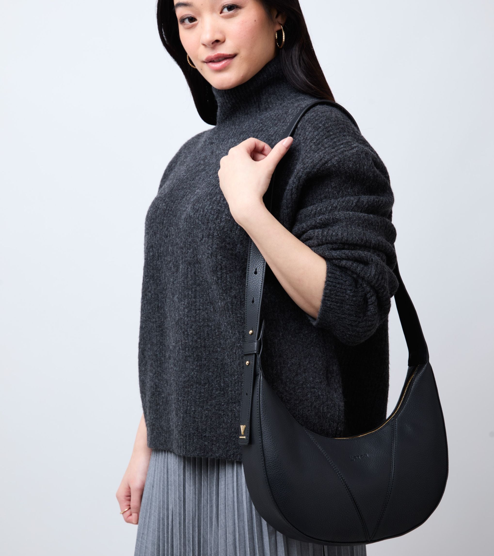 River Vegan Bio-Based Bamboo Leather Hobo Bag in Black