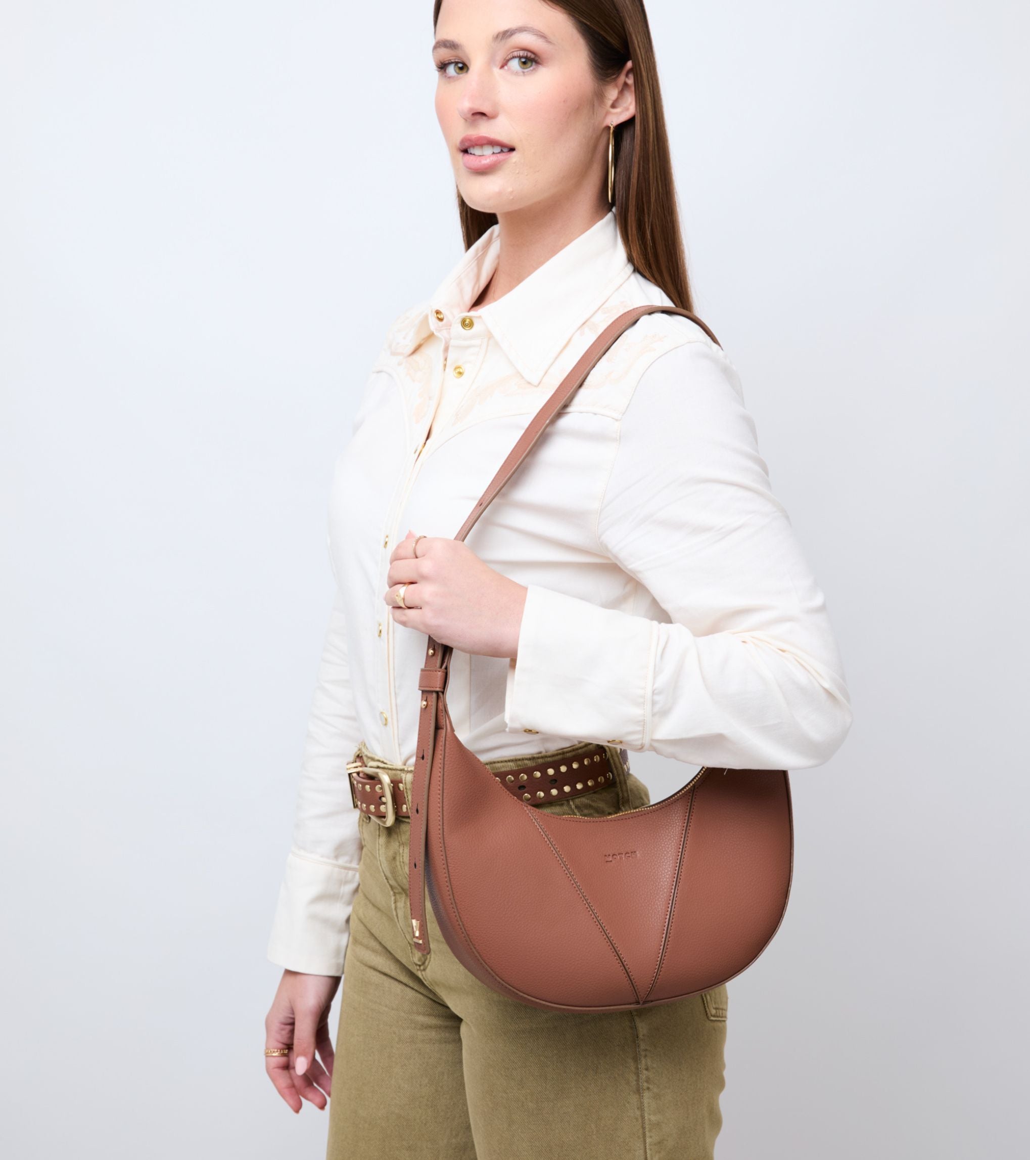 River Vegan Bio-Based Bamboo Leather Hobo Bag in Brown