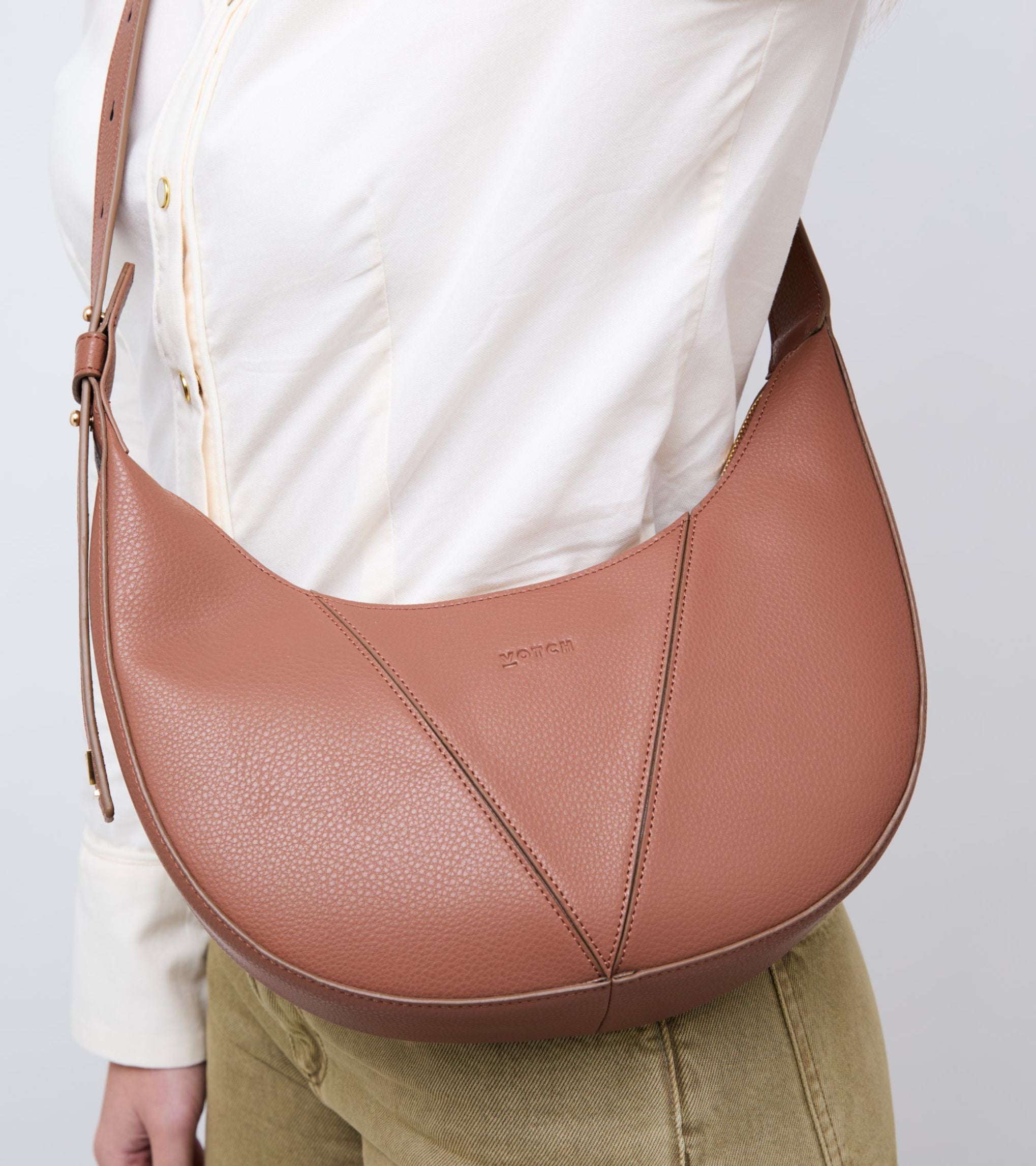 River Vegan Bio-Based Bamboo Leather Hobo Bag in Brown