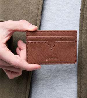 Sol Vegan Bio-Based Bamboo leather card holder in brown