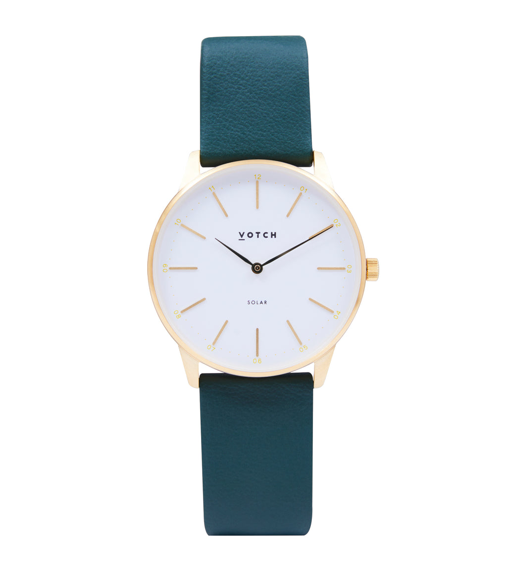 Gold & Forest Green Watch | Solar Classic