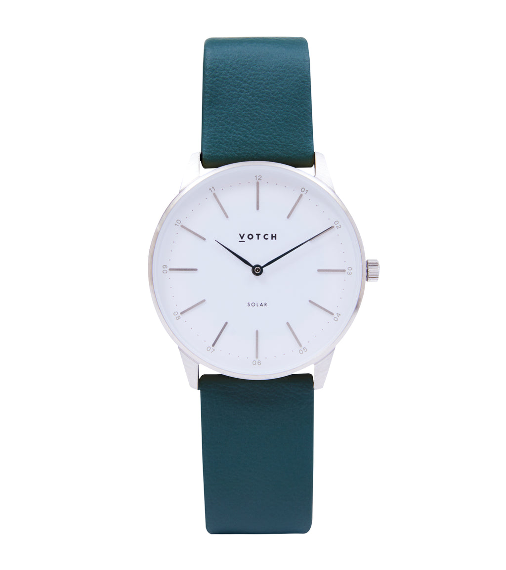 Silver & Forest Green Watch | Solar Classic