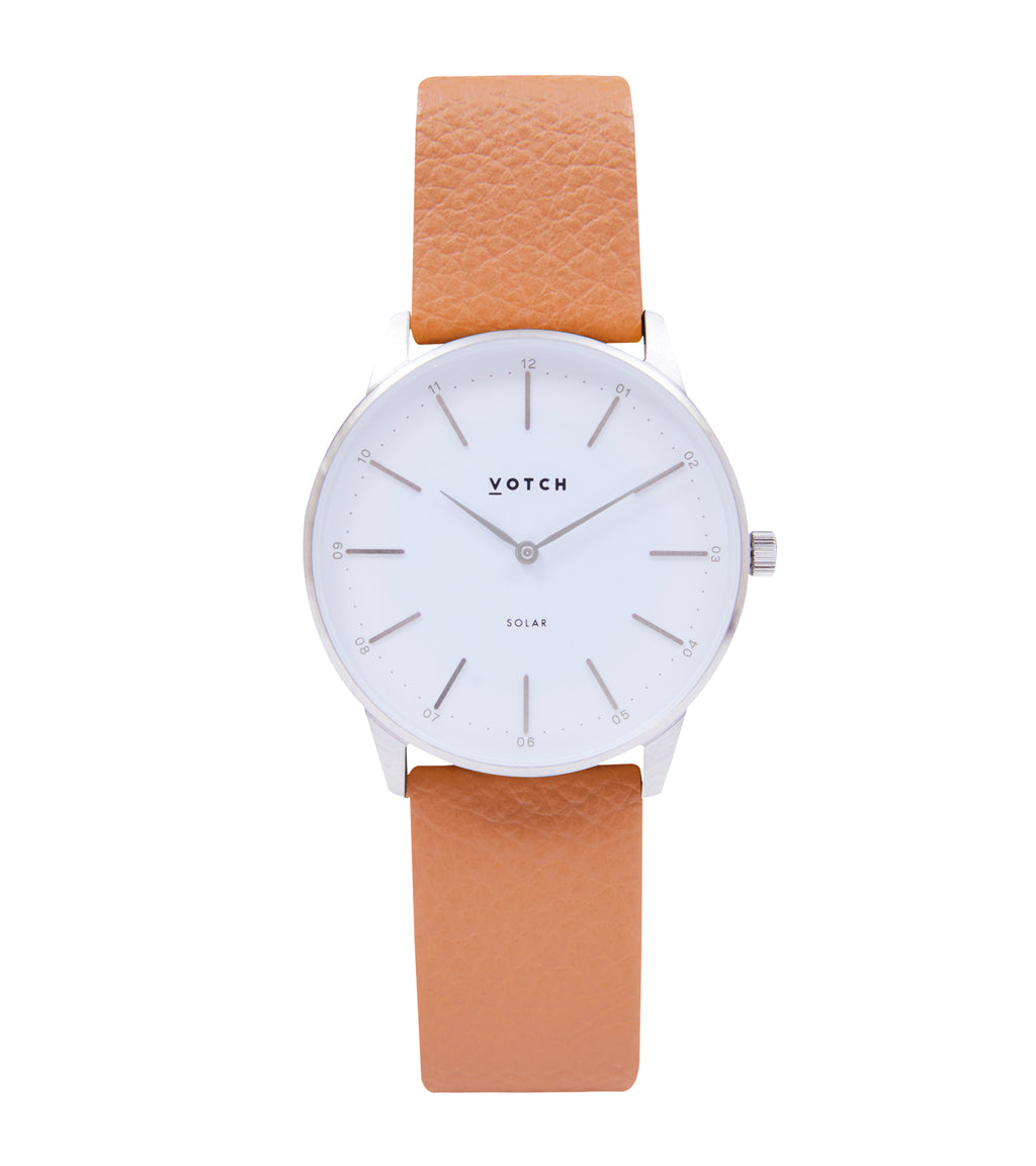 Silver & Tan Watch | Solar Classic