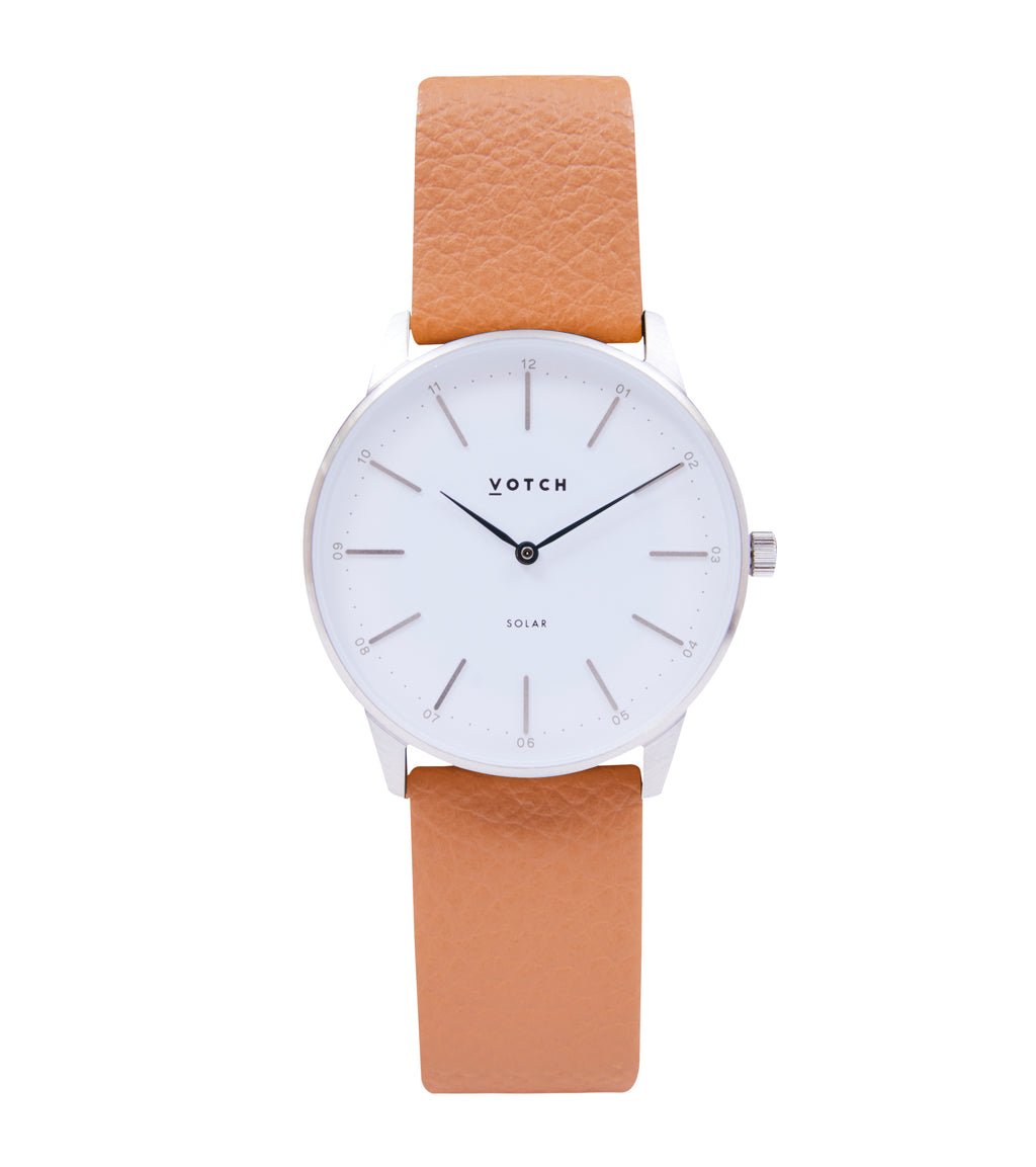 Silver & Tan Watch | Solar Classic