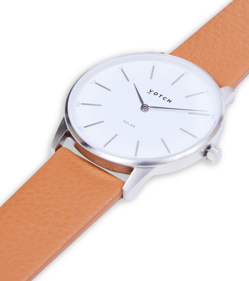 Silver & Tan Watch | Solar Classic